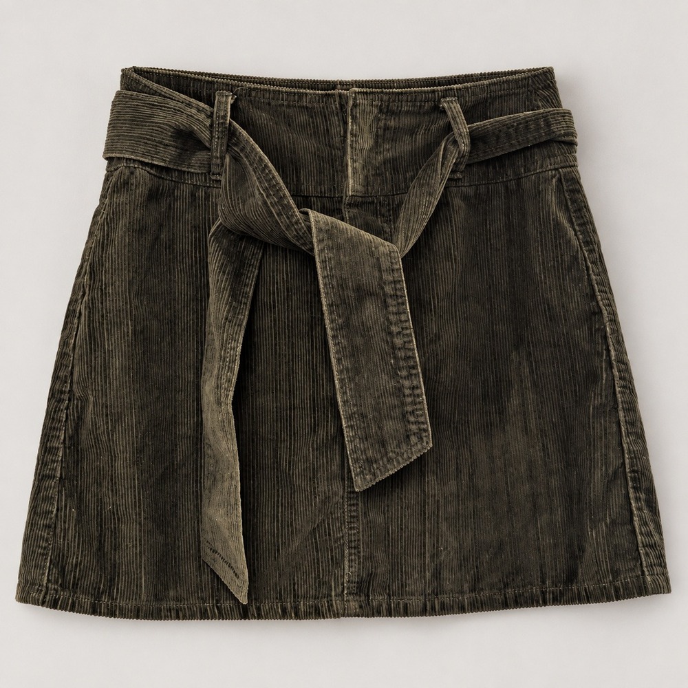 Rewash Corduroy Mini Skirt Size 3/26 Olive Green Tie Waist A-Line Fall Boho 90s